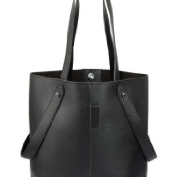 BLACK LEATHER TOTE BAG WITH ZIPPER POUCH/1PC New - Picture 2 of 4